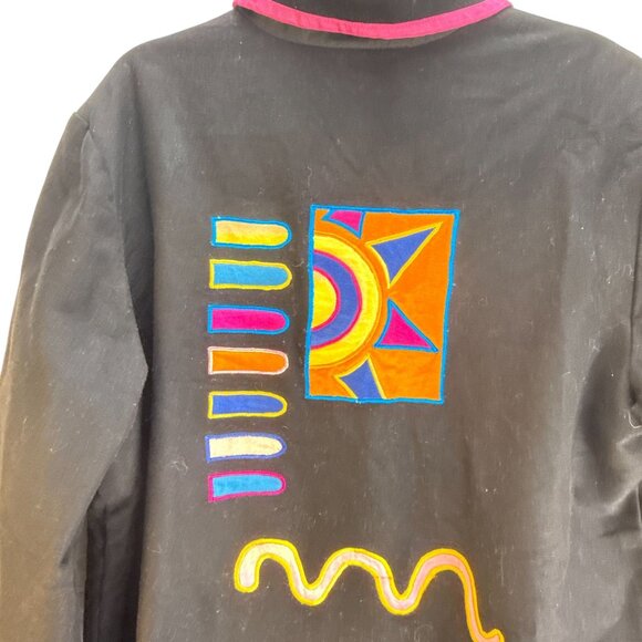 Allure Womens Star Embroidered Button Blazer Size XL Black Long Sleeve Tribal - Picture 3 of 9